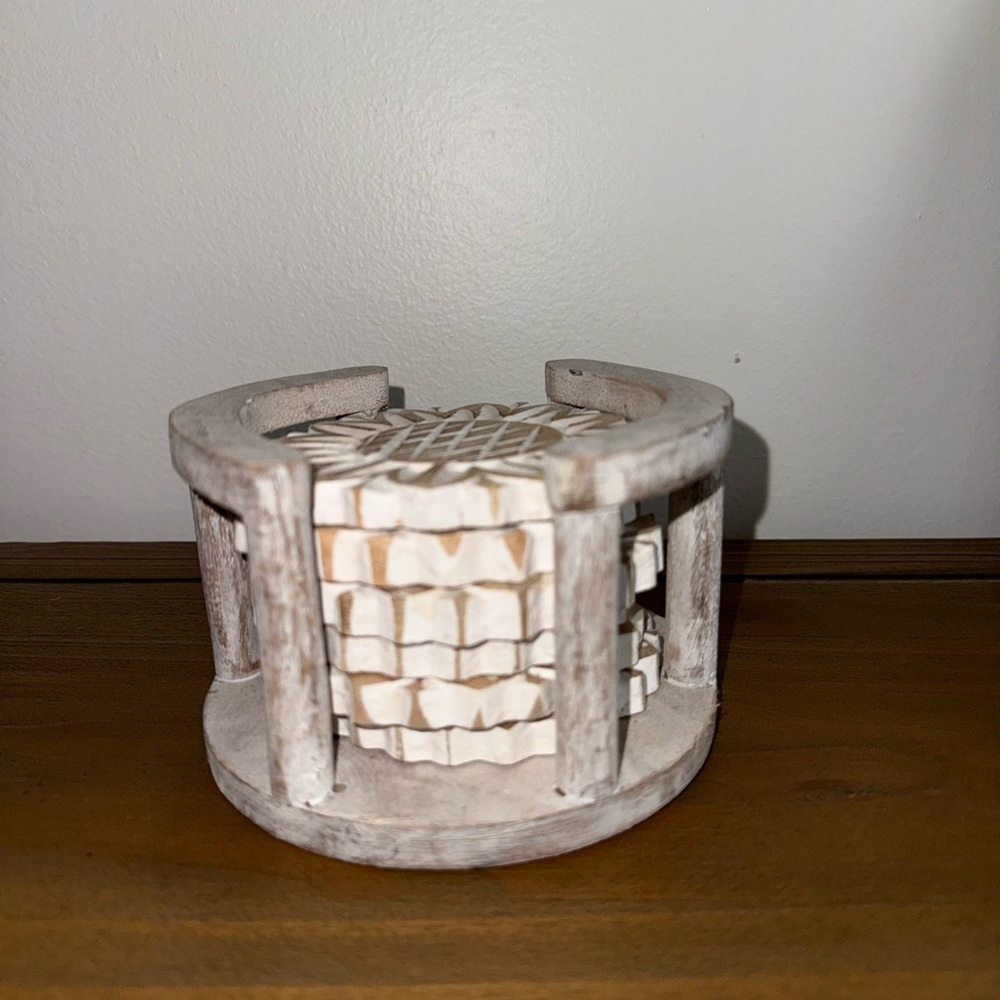 Rustic White and Brown Coaster Set